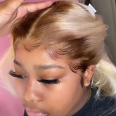 613 Honey Blonde Wig with #4 Dark Brown Root Wavy Transparent Lace Front Human Hair Wigs | SULMY.